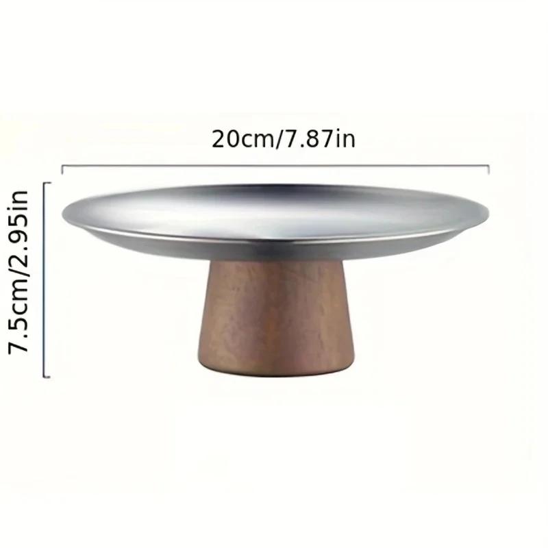 WIKHOSTAR Rust-proof Steel Cake Tray Wooden Base Fruit Display Plate Dessert Plate Dining Table Home Decoration Ornaments