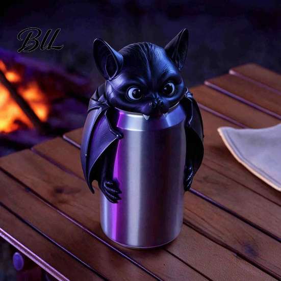Fun Beverage Gadgets Bat Can Cover for Standard Soda Cans, 3D Printed Reusable Drink Topper Halloween Party Supplies with Eyes & Wings, Novelty