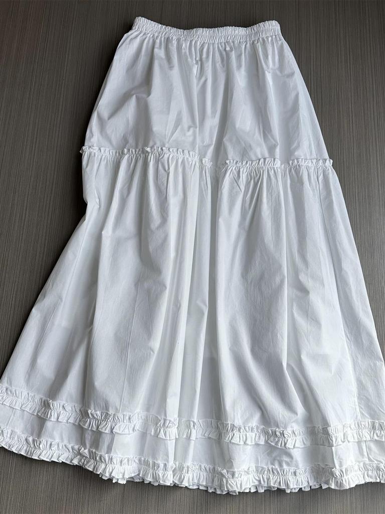 Весна 2026 Высокая талия Пэчворк Деревянное ухо Оборка Корейский стиль Длинная многоярусная юбка