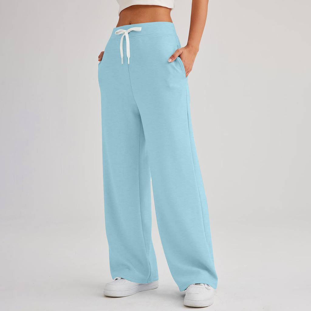 Женские спортивные брюки для фитнеса, повседневные свободные брюки с высокой талией, спортивные брюки на шнурке, женские прямые брюки с широкими штанинами, повседневные брюки, брюки для йоги