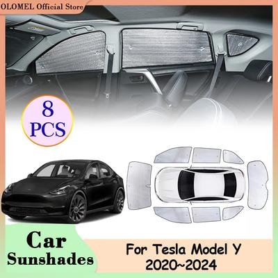 Для Tesla Model Y 2020 2024 2024 2024 2024 Солнцезащитные козырьки с полным покрытием для боковых окон Солнцезащитные козырьки для заднего стекла автомобиля Шторы Аксессуары
