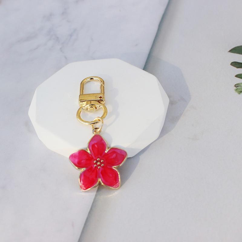 Lovely Sakura Flower Keychain Charm Cute Colored Transparent Flower Keychain Pendant Enamel Bag Hanging Pendent Charms Key Ring