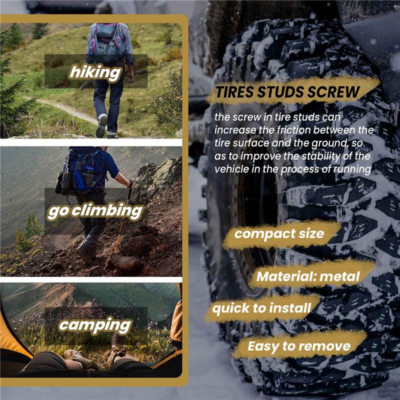 100PCS 12Mm Tire Studs Carbide Screw Snow Spikes Anti-Slip Anti-Ice For Car/SUV/ATV/UTV Car Tire Stud-M53K