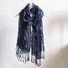 Navy Blue Scarf Japanese Style Pure Linen Printed Women'S Scarf Beach Sunscreen Silk Scarf