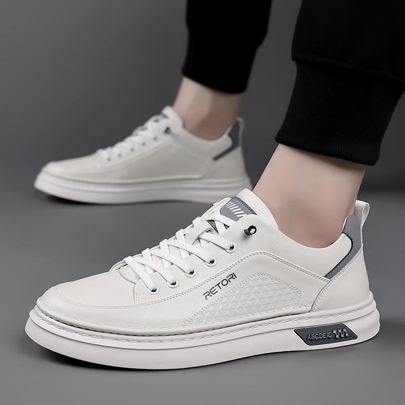 Fashion Casual Leather Men Casual Shoes Lightweight Lace-Up Sneakers Breathable Sports Shoes New Design Skateboard Footwear Treking Shoe