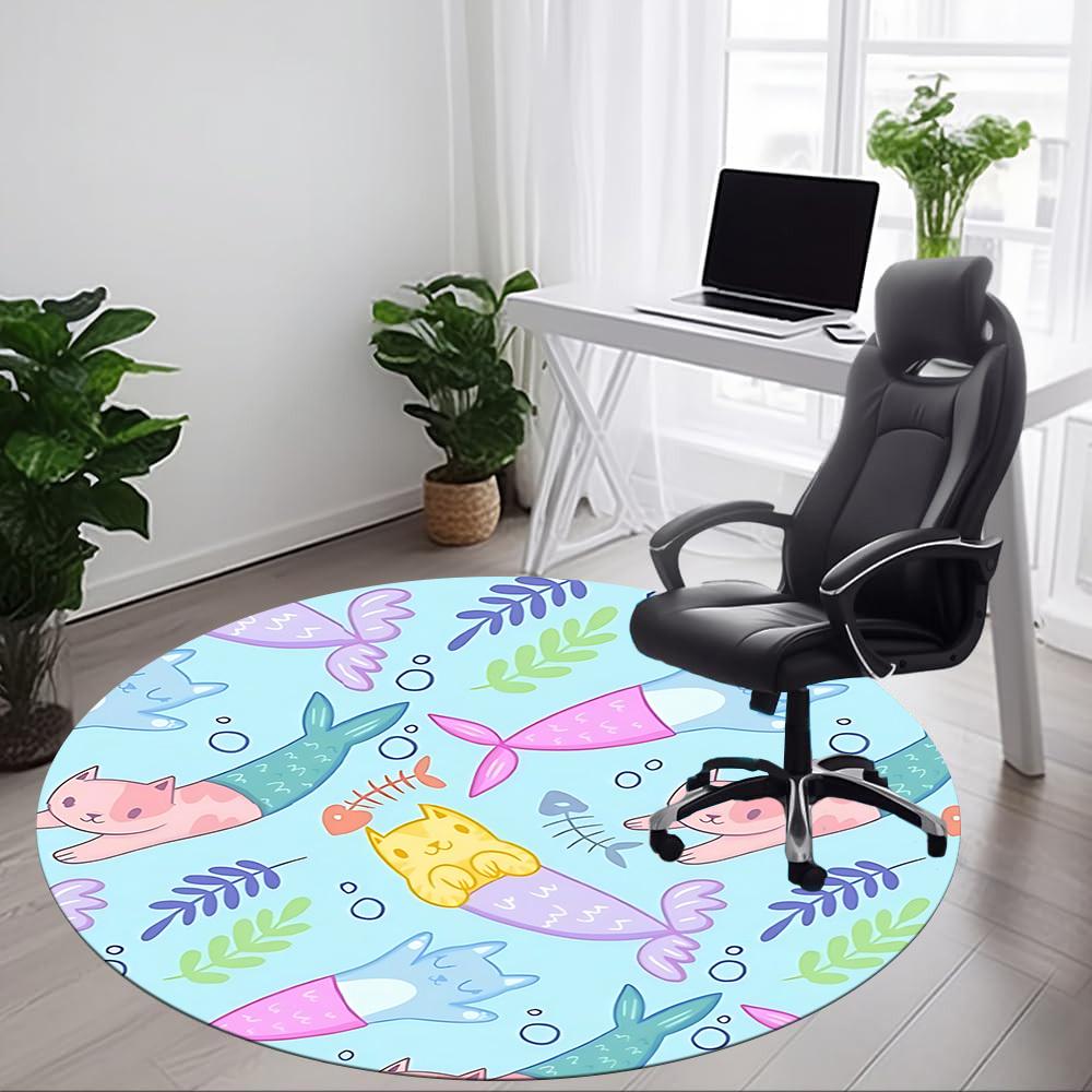 1pc Mermaid Cats Office Round Rug, Non-slip, Soft and Durable Office Rug for Interior Decoration, Perfect for Office, Beautiful Decoration yy260324009