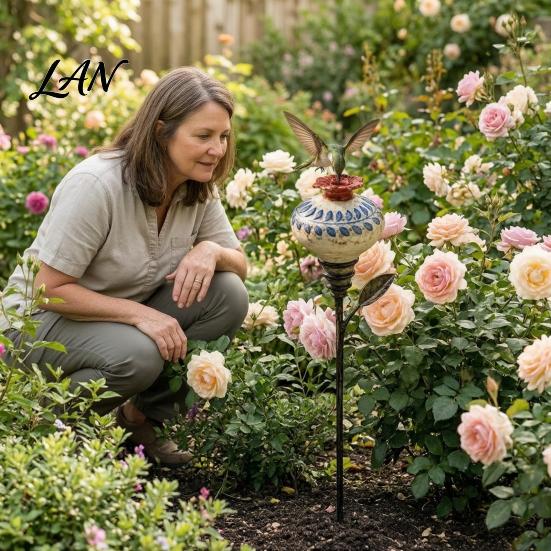 Birding Enthusiasts Supplies Hummingbird Feeder Garden Stake, Vintage Ceramic Feeder, Flower Feeding Port, Colorful Shaped Nectar for Outdoor Backyard