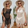 2024 Summer European and American Women's New Large Off Shoulder Fringe Beach Skirt Loose Cut Out Blouse for Women