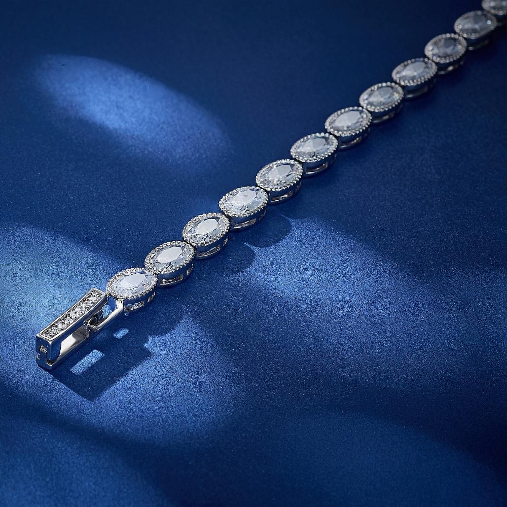 Высококачественные теннисные браслеты с кубическим цирконием овальной формы из белого родия