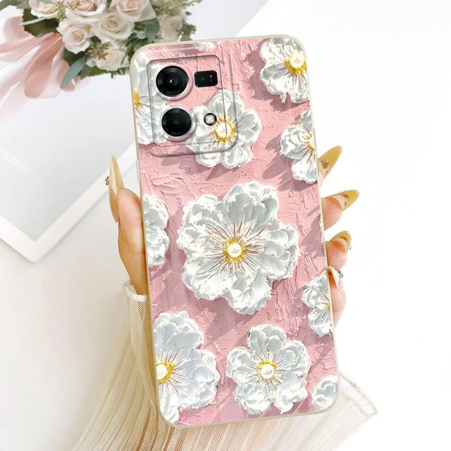 Для OPPO Reno7 Reno8 4G Чехол Защитная задняя крышка с защитой камеры цветок Бант Мягкий силикон Funda для OPPO F21 Pro Reno 7 4G Ударопрочный Capa