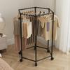Hexagonal Rotating Garment Rack Free Standing Heavy Duty Clothes Hanger Space Saving Dormitory Laundry Organizer Multi Hook Drying Stand Iron Frame