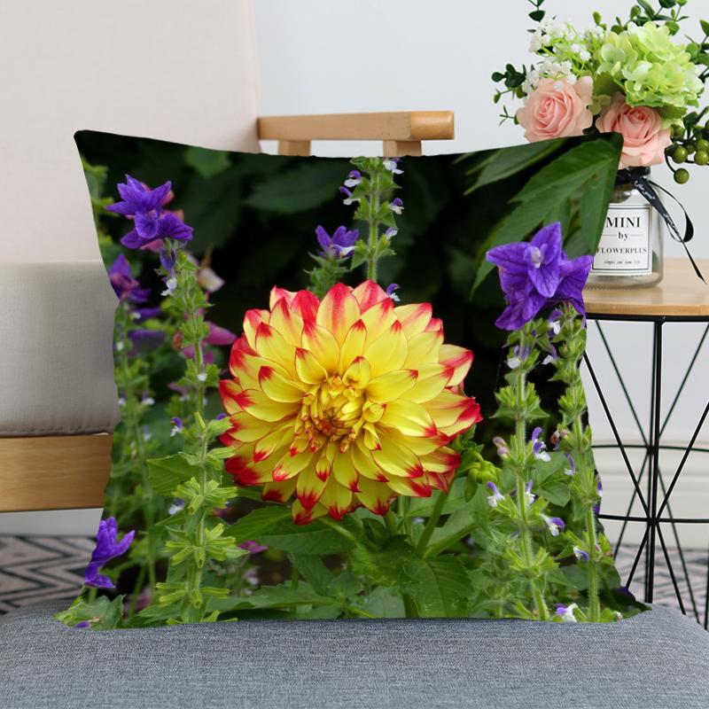 Наволочка с цветком георгина, декоративная наволочка для спальни, домашнего офиса, квадратная наволочка, мягкая