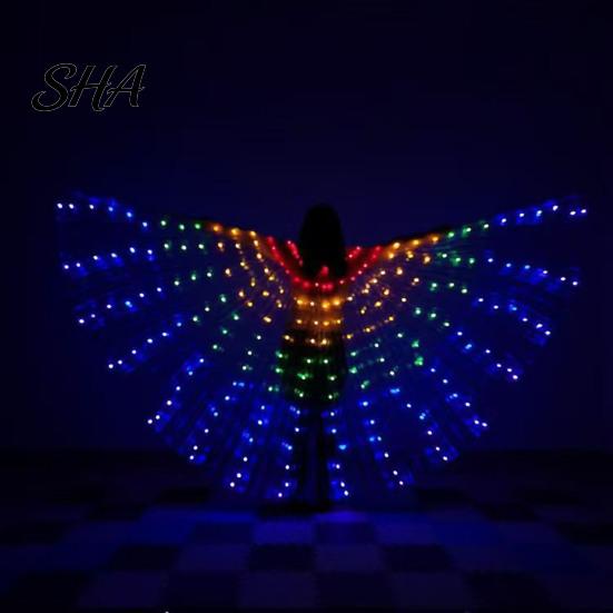 Battery Operated LED Wings Light Up Belly Dance for Adults Kids, Glowing Halloween Costume Performance Props Lighted Isis-style with Colorful Lights,
