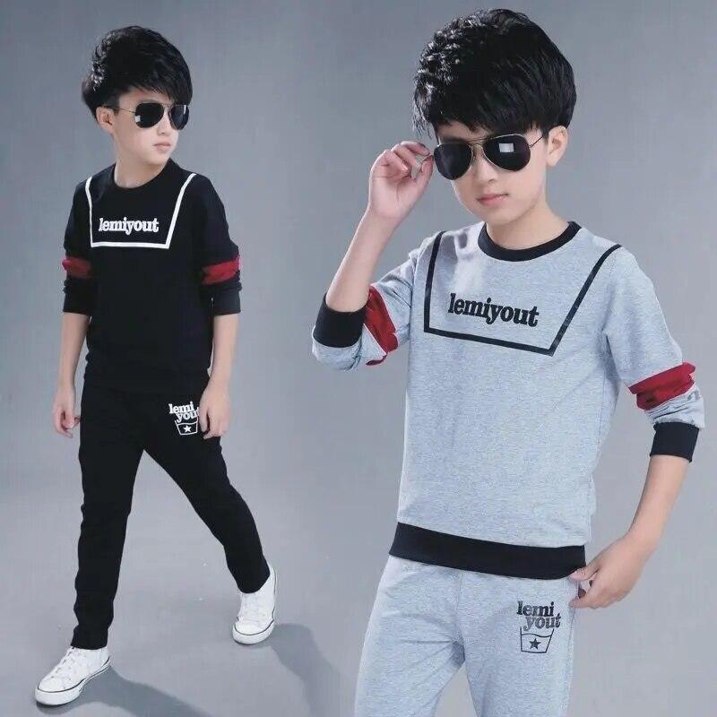 Весенние комплекты детской одежды с буквенным принтом, комплекты: толстовка + штаны, повседневный спортивный костюм для подростков, осенние комплекты с длинными рукавами для маленьких мальчиков, одежда