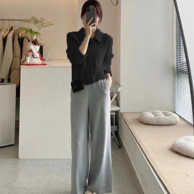 Корейская мода, однотонные вязаные кардиганы, топы для женщин, 2024, свитер с отложным воротником, пальто, женские шикарные мягкие тонкие вязаные кардиганы с длинными рукавами, куртка женская