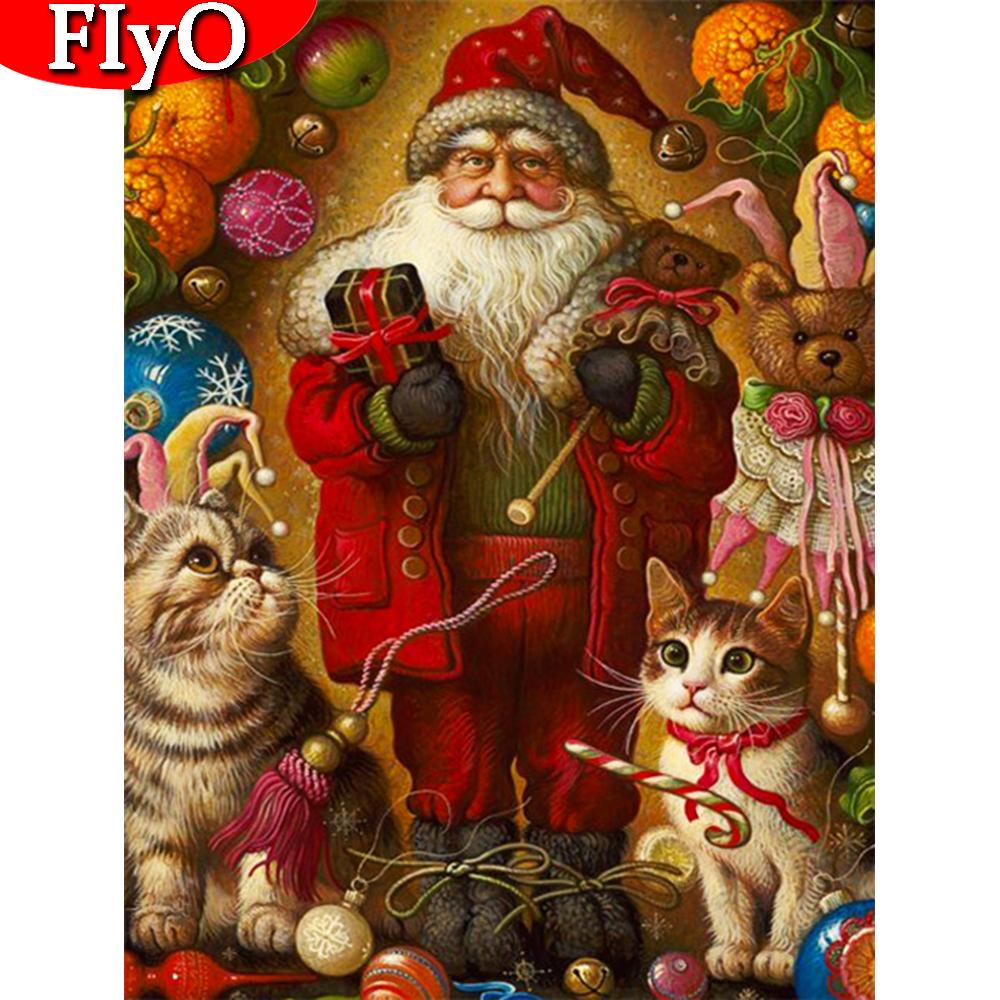 Новые поступления Алмазная картина Санта-Клаус Алмазная вышивка Рождественская вышивка крестом Кошка Мозаика Подарок ручной работы