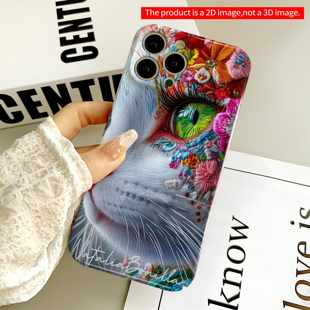 2DFlat Floral Cat Eye Art Phone Case All inclusive film hard phone case, compatible with iPhone 18 Pro Max 17 16 15 14 13 12 11