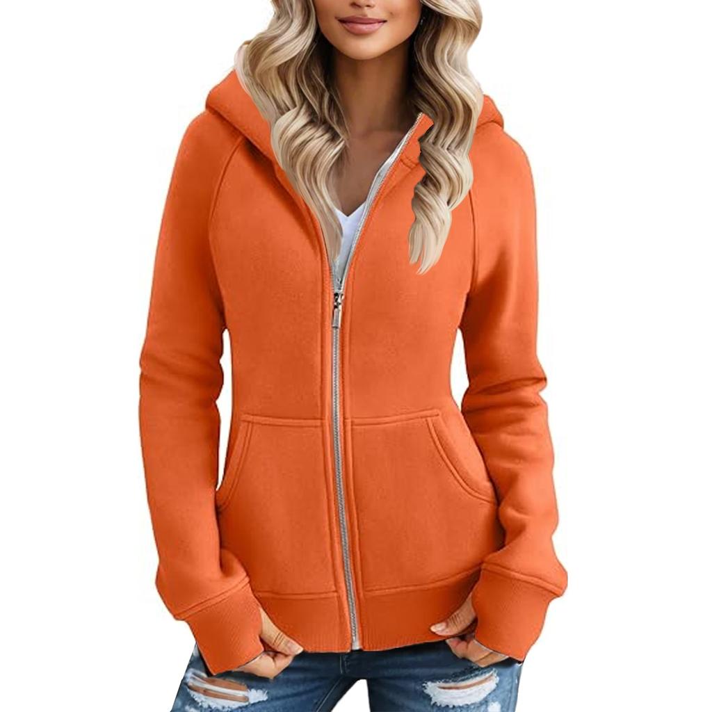 Women's Solid Color Zipper Hoodie And Fleece Hoodie Coat