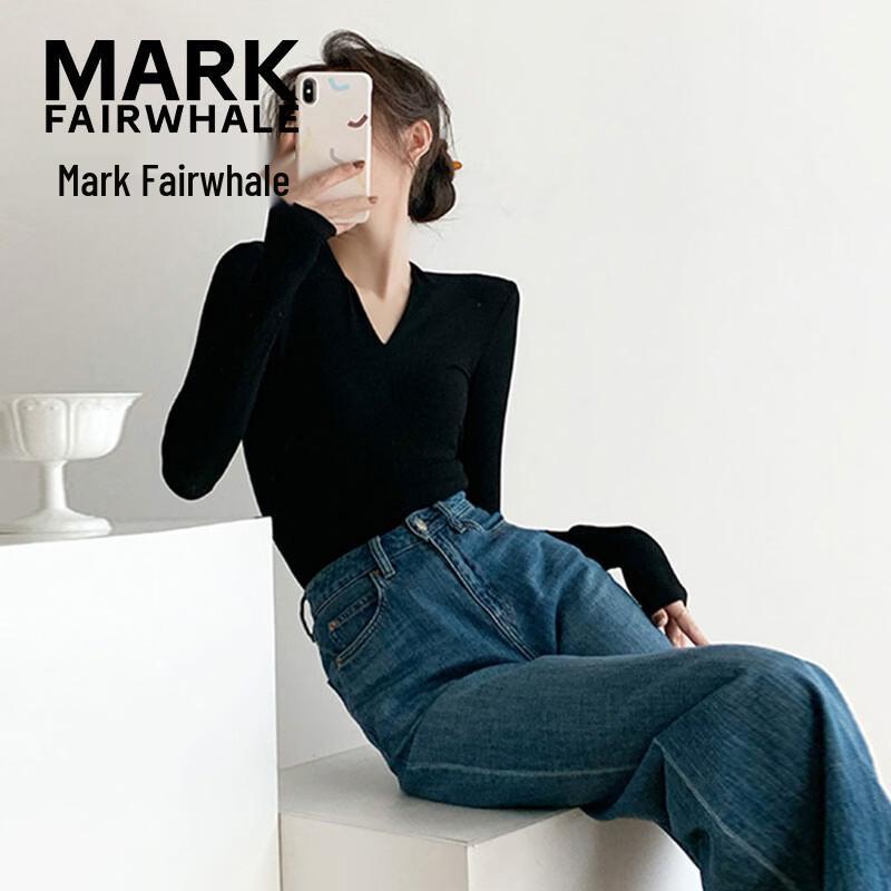Mark Fairwhale Женская футболка с V-образным вырезом, длинным рукавом, приталенная