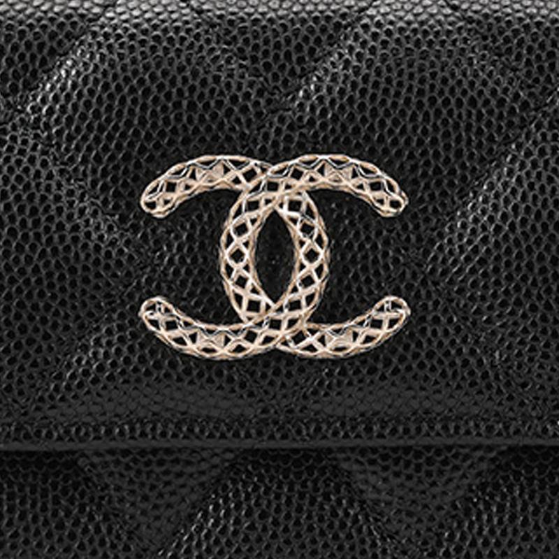 Chanel 23P Hollow Logo Snap Closure Quilted Litchi Grain Leather Wallet Women wallet Black AP3187-B10218-94305