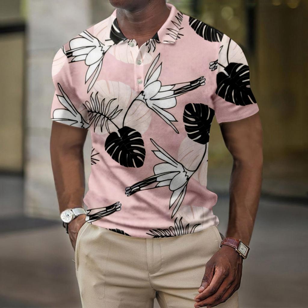 Men's Summer Hawaii Printed Golf Shirt Botton Short Sleeve Top Men's Casual Fashion Shirt