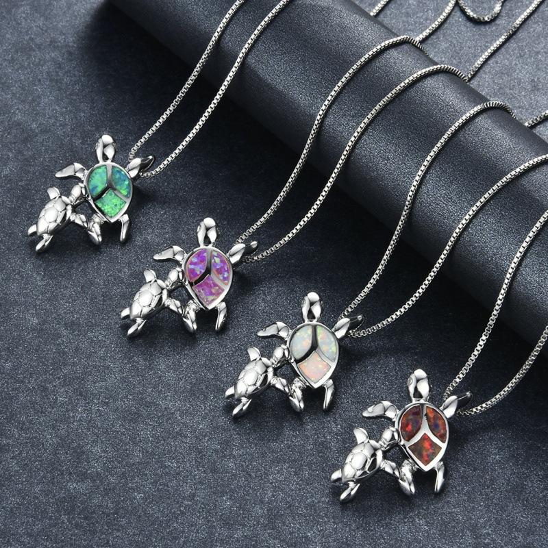 Summer European and American fashion boutique two turtles Opal pendant necklace creative design sense neck chain collarbone chain