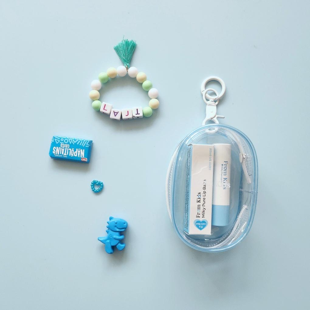 Fromkids Transparent Multi-Pouch 2-Piece Toddler/Children Elementary School Lip Balm Keychain Case