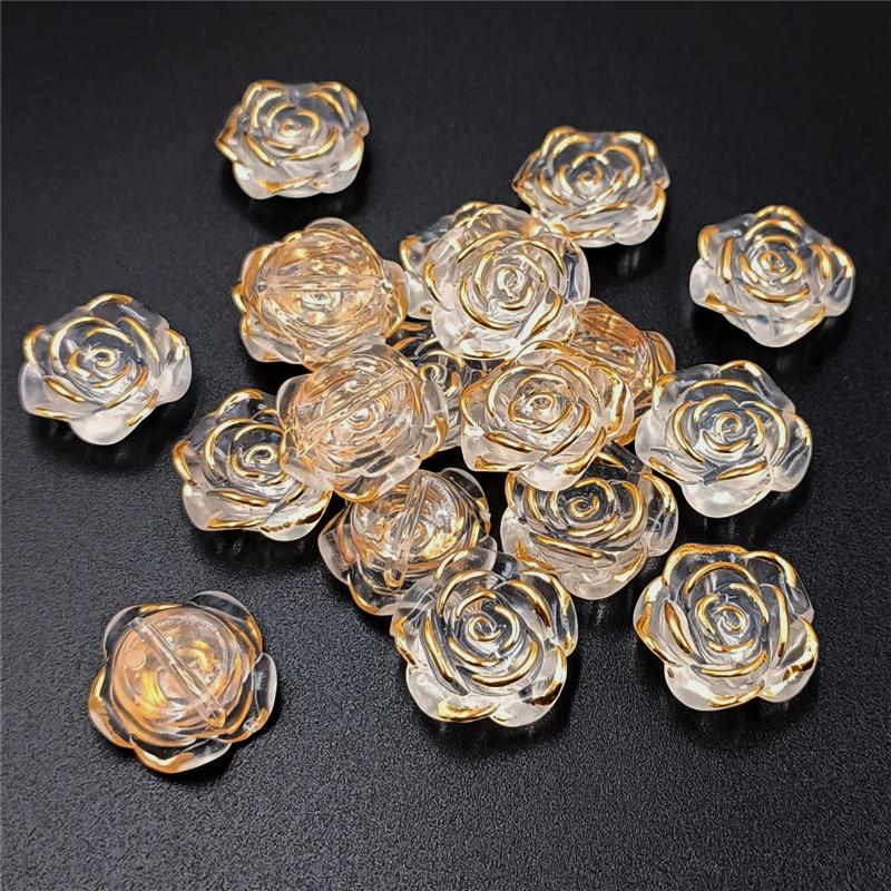 Rose Fan Loose Beads 10/20pcs Fashion Handmade Materials Leaf Loose Beads DIY Jewelry Accessories AB Color Gilded Edge Jewelry