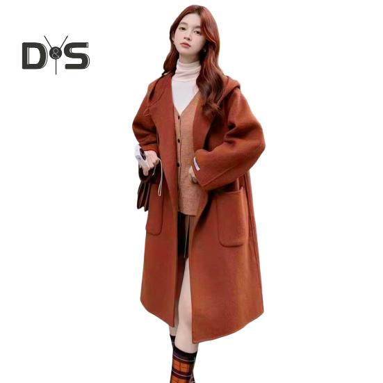 Женское зимнее пальто с капюшоном и карманами, однотонный кардиган с открытой строчкой, пальто средней длины, термобелье с длинными рукавами, зимнее пальто для поездок на работу и свиданий