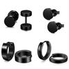 4Pairs Men Fashion Black Round Dumbbell Ear Clip Sets