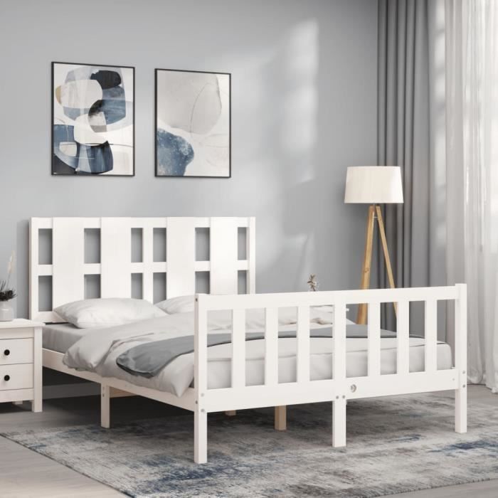 VidaXL Bed Frame with Headboard White 140x200 Cm Solid Wood 3192232
