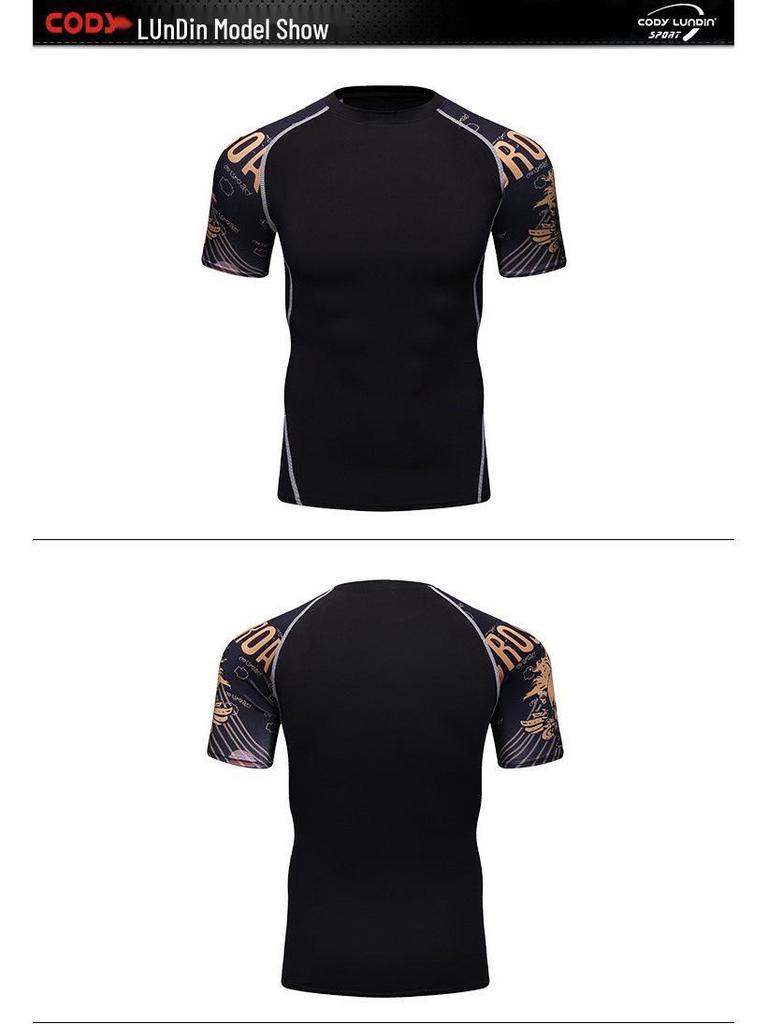 Мужская футболка с широкими плечами и круглым вырезом, спортивный базовый слой, облегающая футболка A038