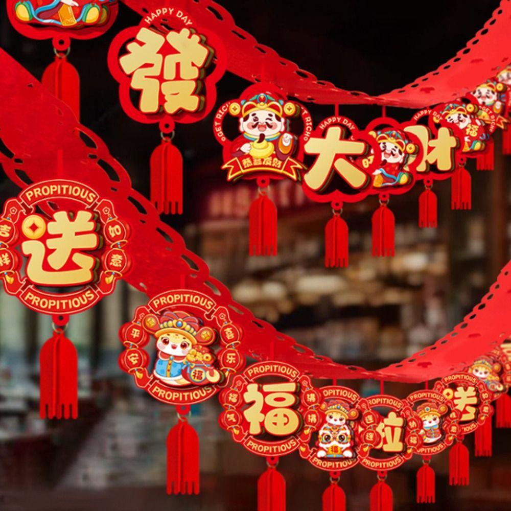 Cartoon 2025 Snake Year Pulling Flag Traditional Snake Year Banner Pendant Holiday Festival Decor