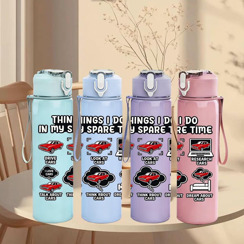 1PC Hot Rod Retro Racing Car Theme Print 750ml Color Plastic Sports Water Bottle Leakproof Flip Straw Lid Suitable for Sports Office Home Use