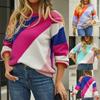 2023 Autumn/Winter Women's Sweater Striped Patchwork Fashion Crew-neck Sweater