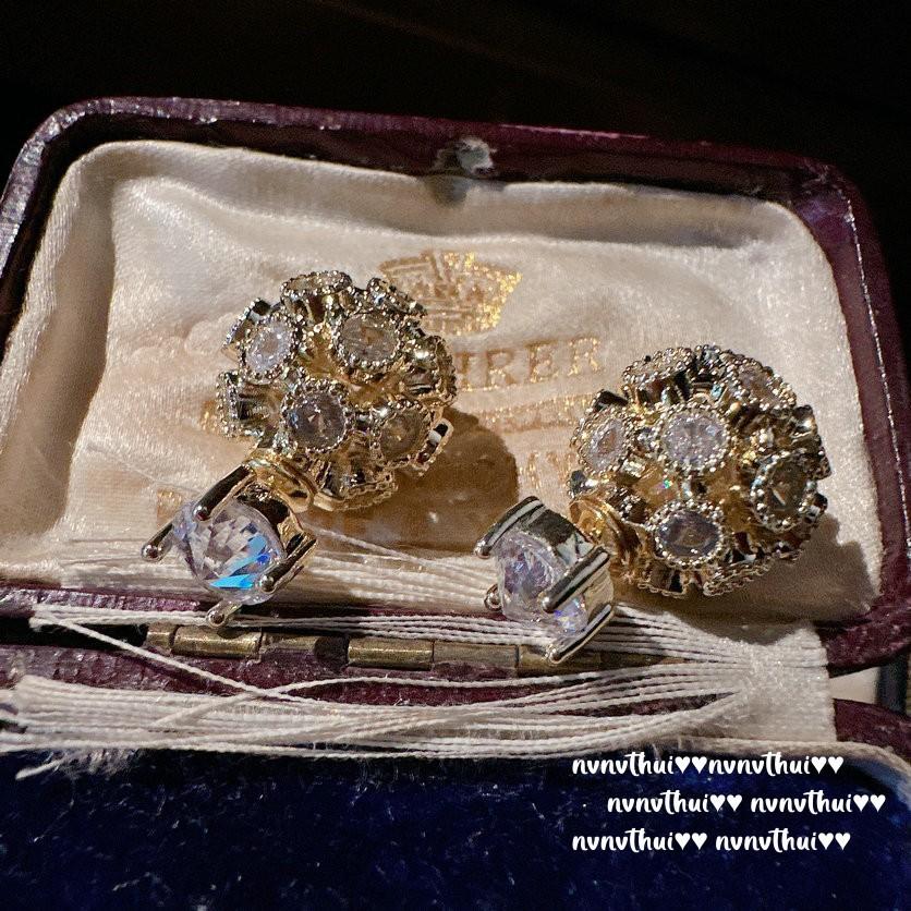 Корона Фары, Серьги-шарики с камнями, С камнями, Позолота 18 карат, Серьги с крупнокаратными цирконами "Сахарный куб"