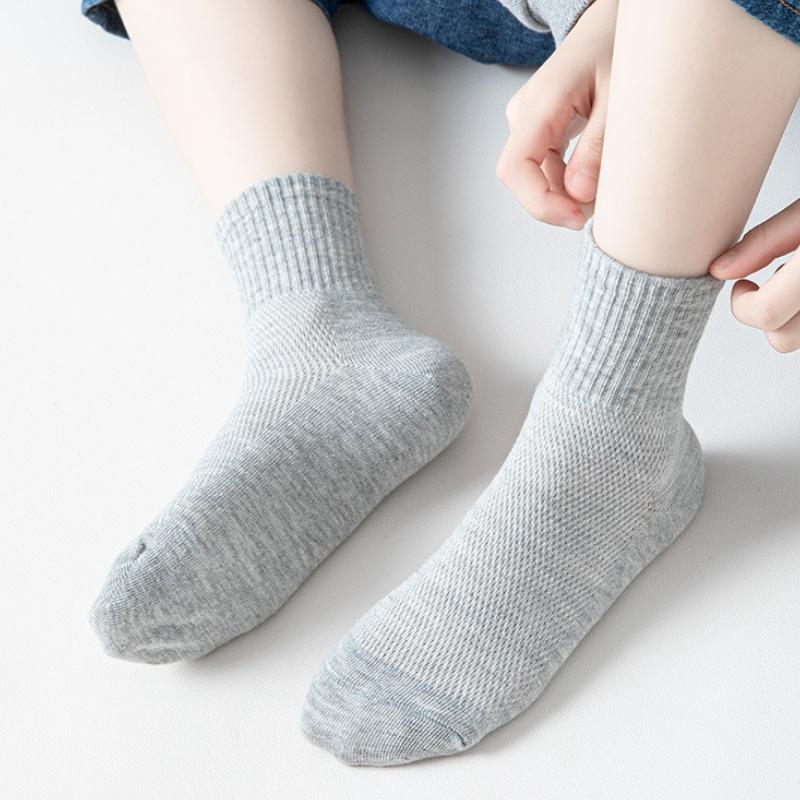 Детские носки весна лето тонкие сетчатые дышащие для мальчиков и девочек средней длины хлопковые носки черные белые серые студенческие спортивные носки