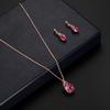 1 Set Women Necklace Elegant Luxury Noble Gift Red Waterdrop Rhinestone Inlaid Stud Earrings