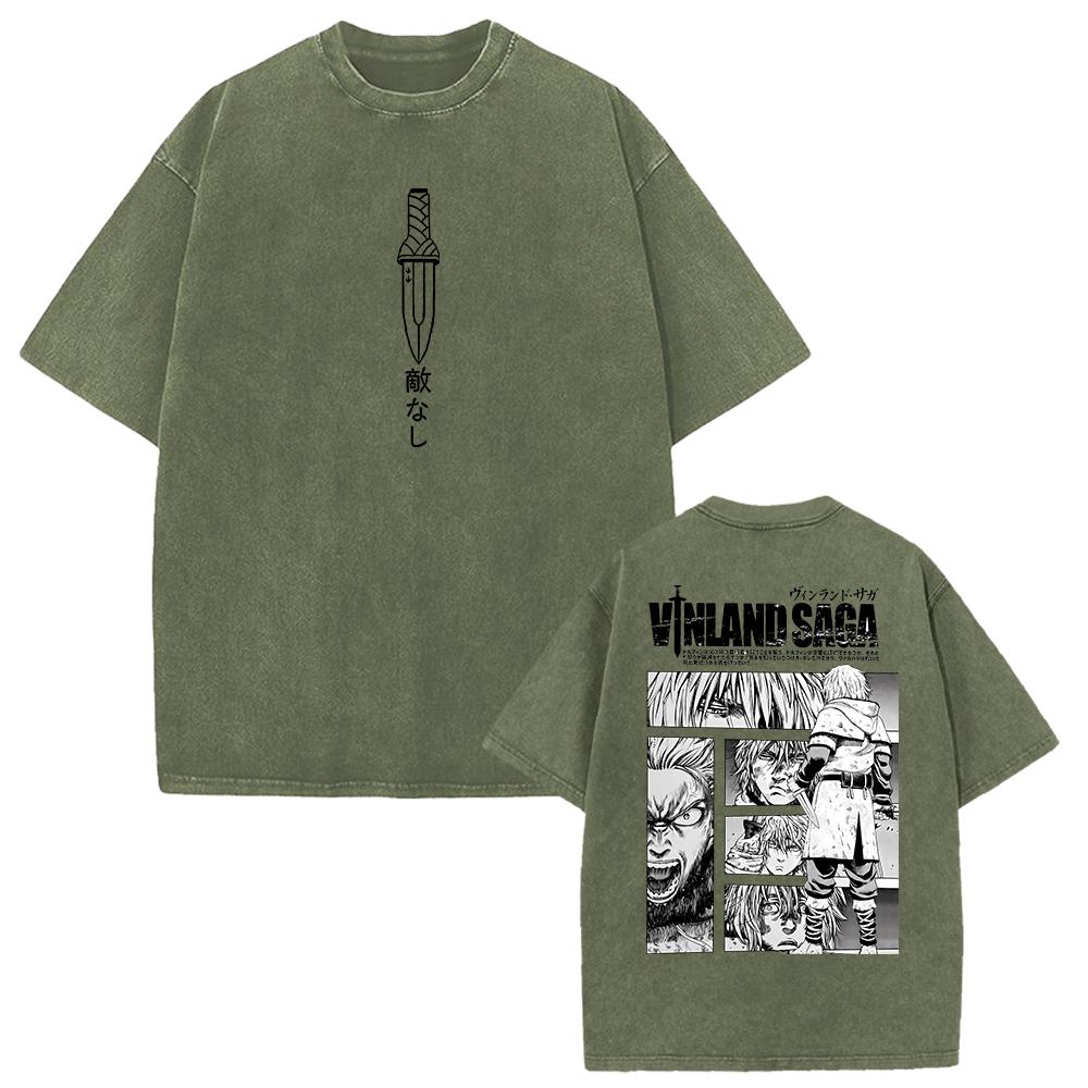 VINLAND SAGA Манга Графическая Футболка Торфинн Винтажная Выстиранная Футболка Оверсайз Мужская Женская Одежда Летние Хлопковые Футболки с Коротким Рукавом