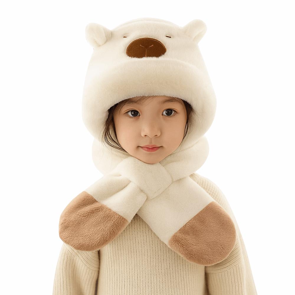 Soft Plush Winter Integrated Cap Scarf Thickened Plush Hat Scarf Set Kids Winter Warm Hat Outdoor