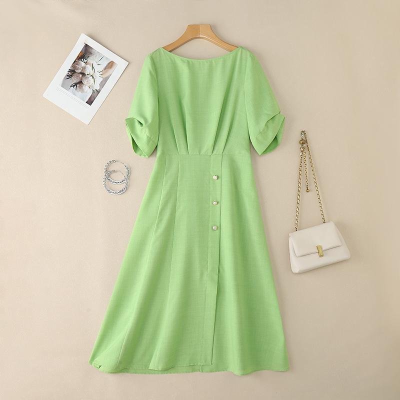 VONDA Women Elegant Casual Scoop Neck 3/4 Sleeve Long A-line Dress