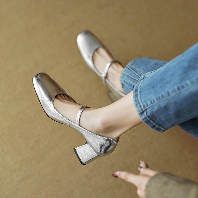 Krazing Pot Летняя обувь из натуральной кожи с квадратным носком на массивном каблуке, женские туфли Мэри Джейн с пряжкой и ремешком