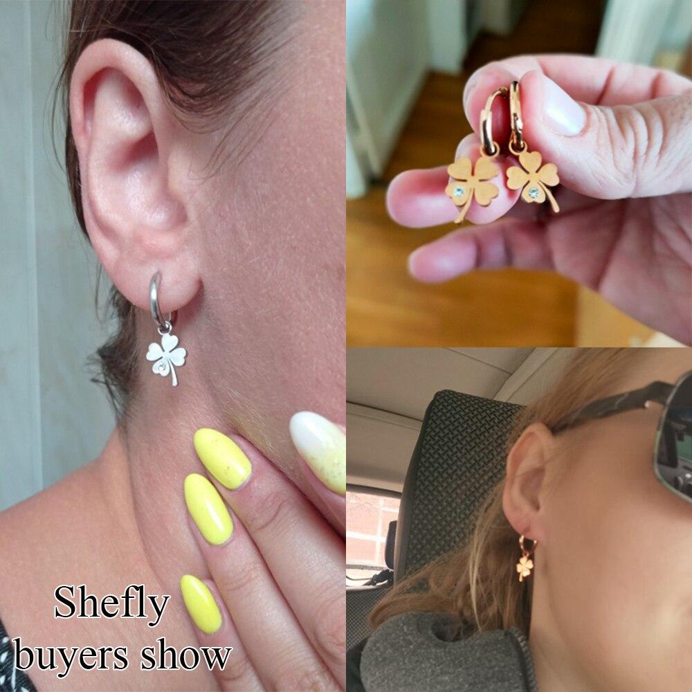 2022 Four Leaf Clover Earrings For Women Gold Silver Plated Hoops Earrings Trend Stainless Steel Female Eardrop Gift Jewelry