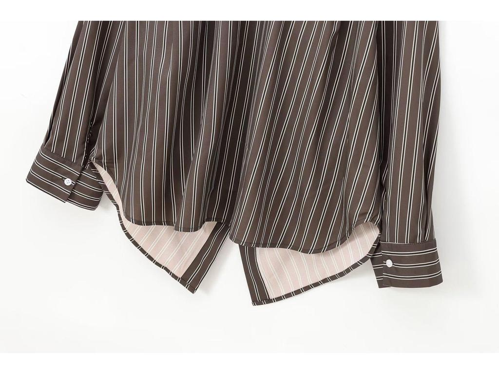 2024 Autumn Women's European & American Loose Casual Striped Long Sleeve Shirt