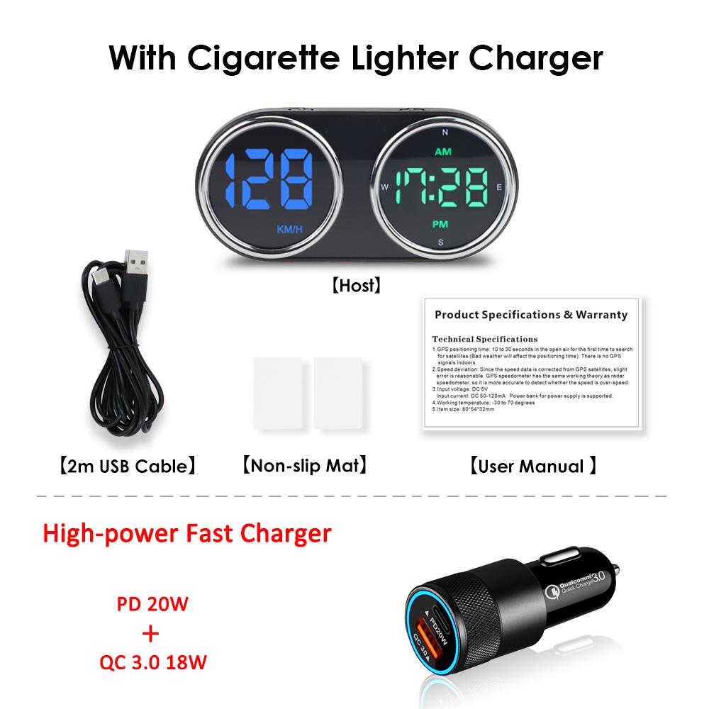 2025 Newest GPS Digital Speedomter Time Clock GPS HUD Over-speed Alarm KMH MPH Speed Meter 7-Color for All Cars Plug and Play