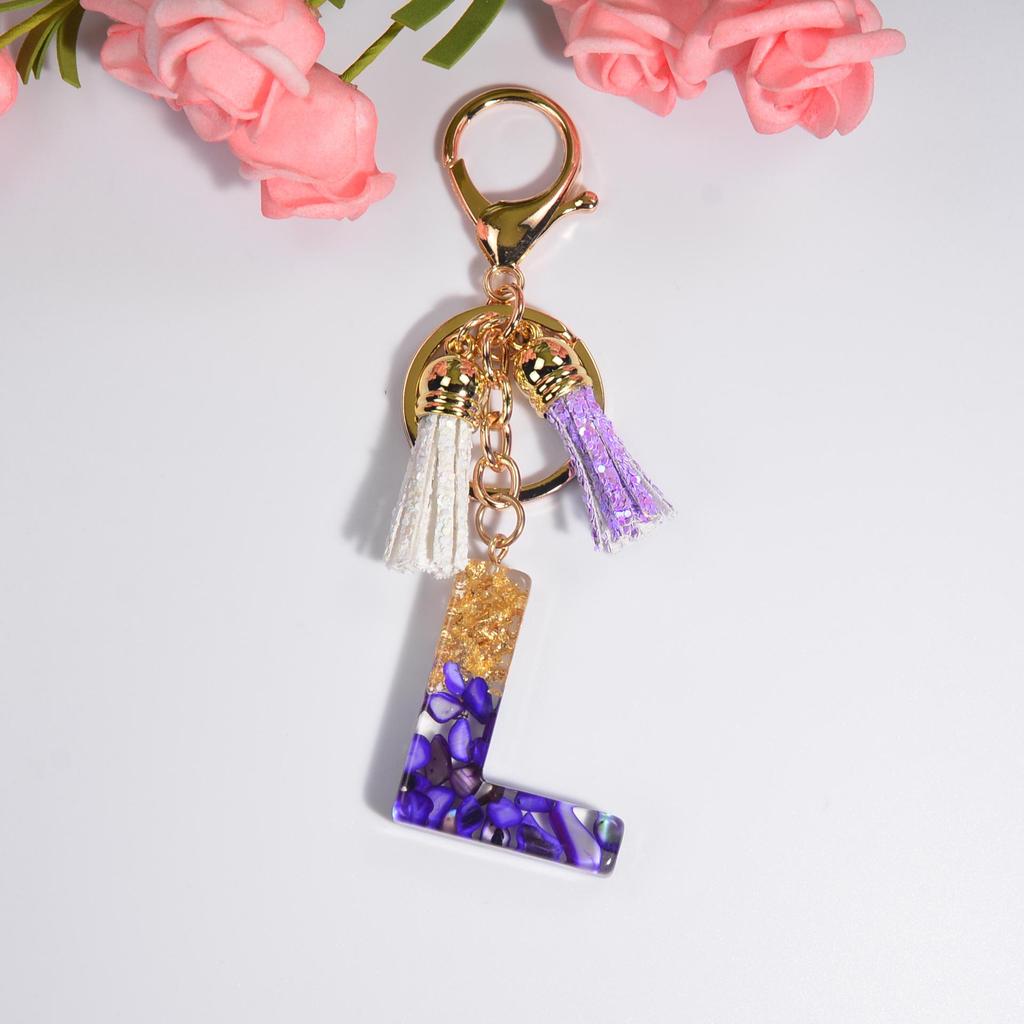 Фиолетовый хрустальный эпоксидный брелок с буквой и кисточкой - Ювелирное украшение из смолы, подвеска-шарм