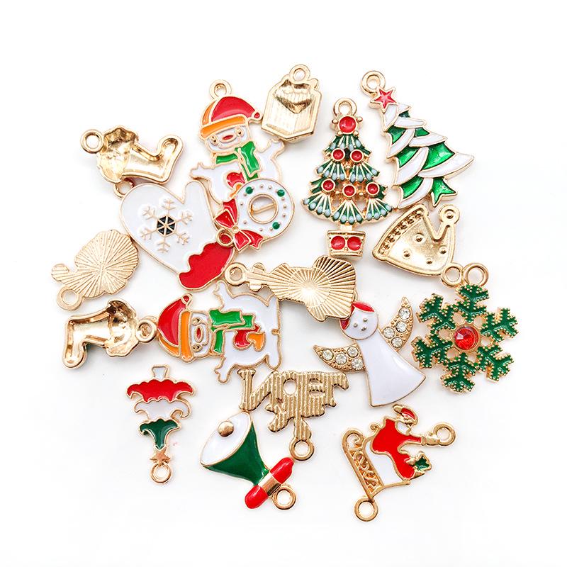 50-Piece Christmas Alloy Enamel Charms Set: Mixed Style DIY Pendants and Dangle Charms.