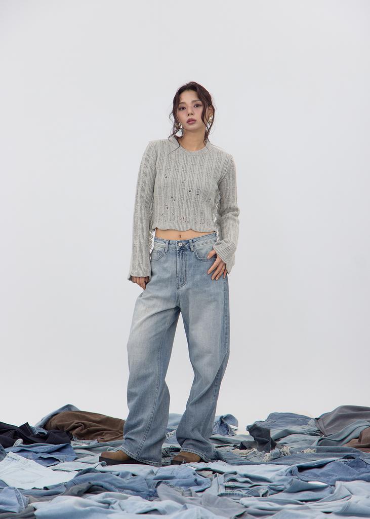 NO EXTRA TOUCH Boho Damage Knit (Ash) / 25Fwkp001As