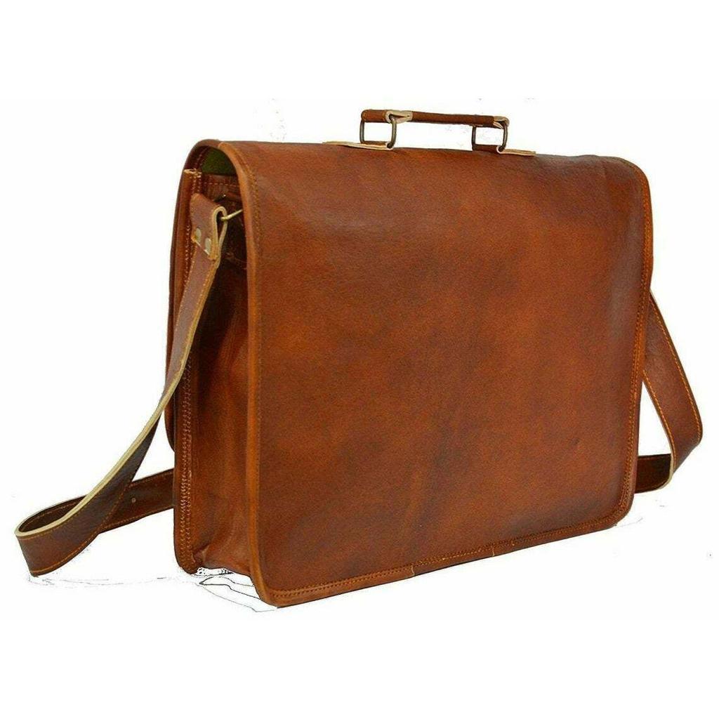 Men's Goat Leather Messenger Real Satchel Bag Genuine Laptop Brown Briefcase New