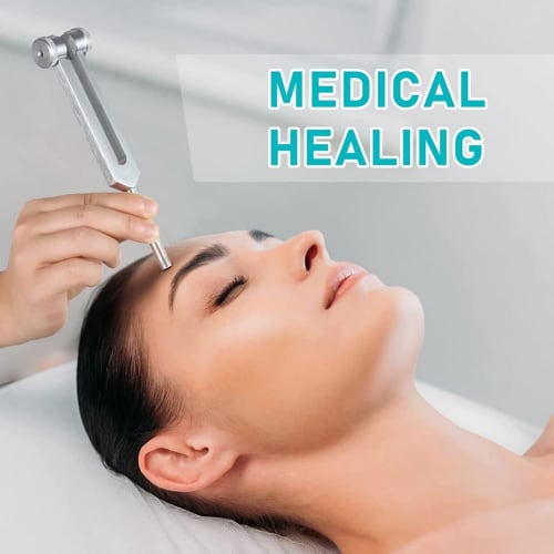 Dovhmoh (128Hz, 256Hz, 512Hz) Tuning Fork Set with Tuner Metronome and Reflex Hammer for Chakra Healing, Sound Therapy, and A-Repair